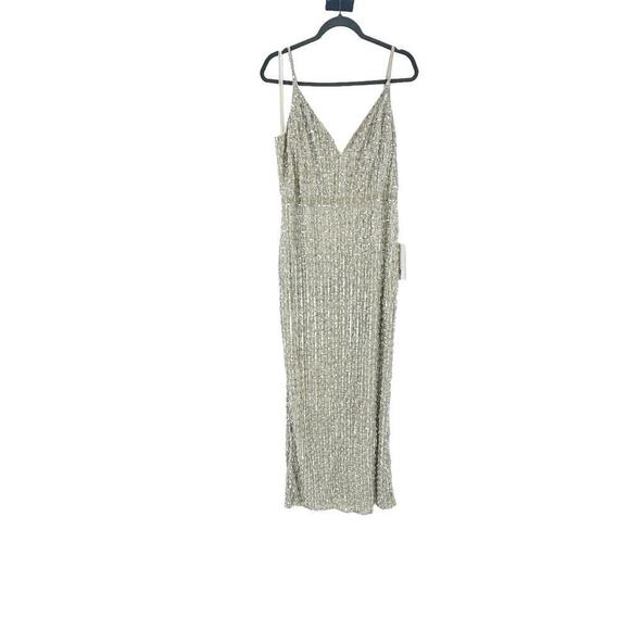 Mac Duggal 5394 Evening Prom Dress Sleeveless Nude/Silver Size 14 NWT - Picture 13 of 14